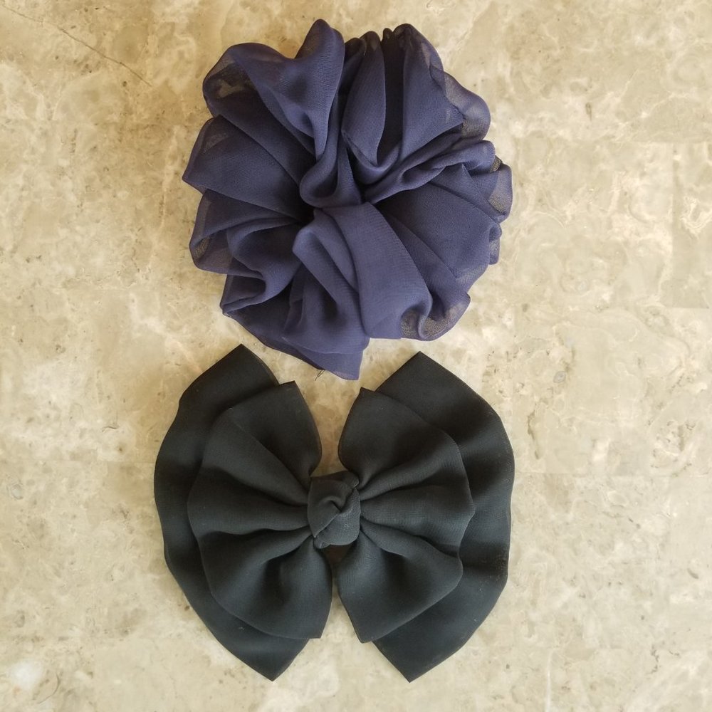 NEW Hair Accessories: Navy Blue Scrunchie and Black Bow Clip